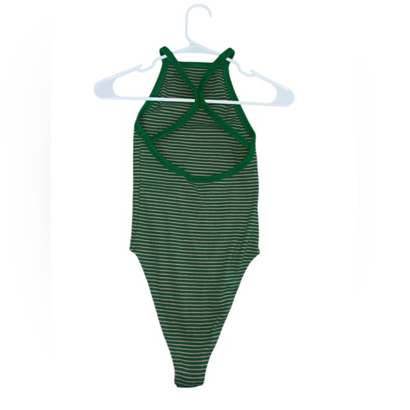 Zara Racerback Green Pink Stripe Bodysuit - Picture 3 of 9